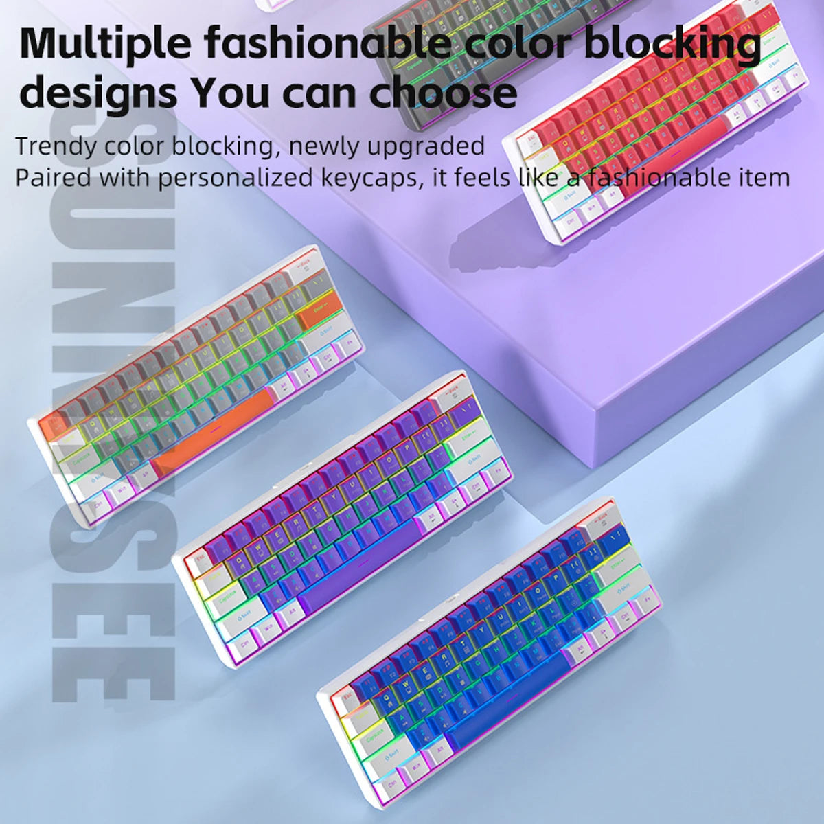 K61 Wired Mechanical Keyboard 10 Kinds of Colorful Lighting Gaming and Office for Microsoft Windows and Apple IOS System