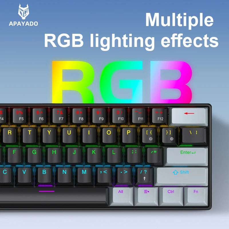 K61 60% Wired Mechanical Gaming Keyboard Phantom RGB, 61 Keys, Red/Blue Switch, Ergonomic, Portable Mini for Pc/Laptop