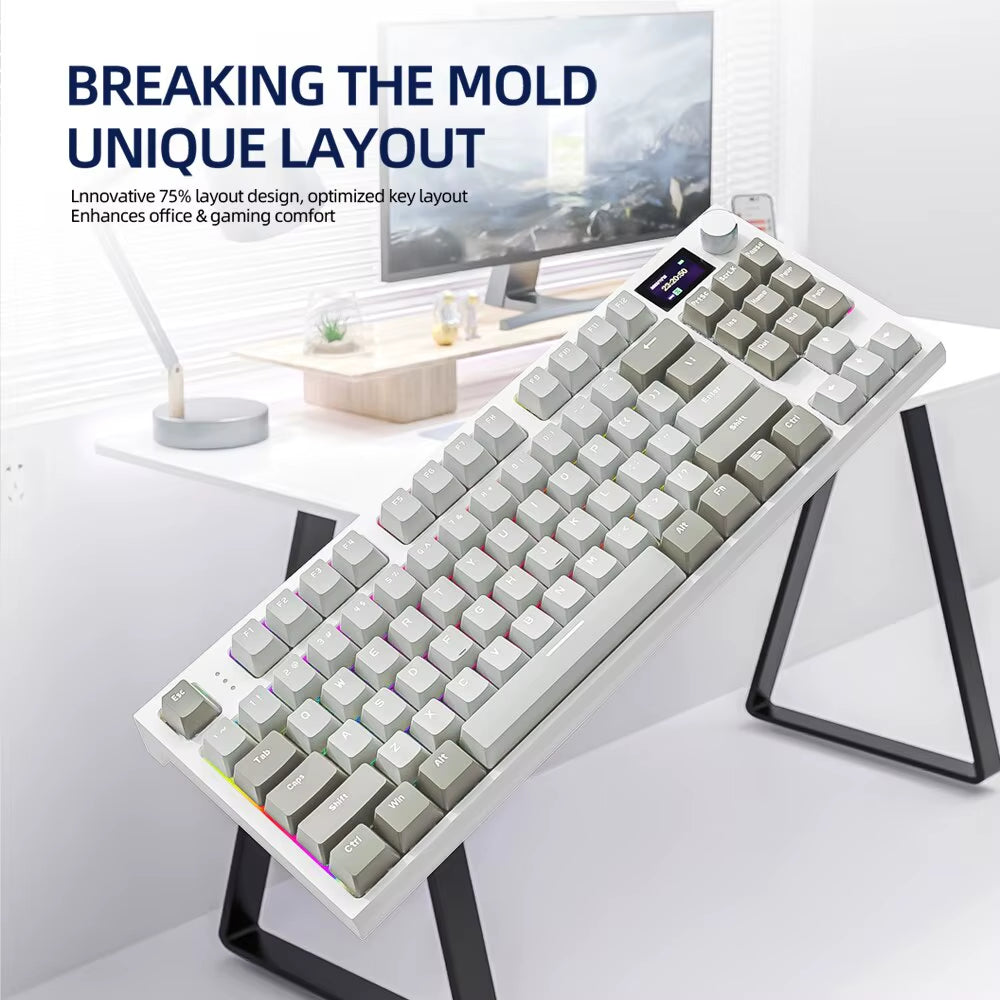K86 Wireless Hot-Swappable Mechanical Keyboard Bluetooth/2.4G with Display Screen and Volume Rotary Button for Games and Work