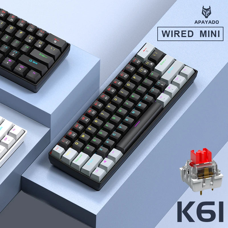 K61 60% Wired Mechanical Gaming Keyboard Phantom RGB, 61 Keys, Red/Blue Switch, Ergonomic, Portable Mini for Pc/Laptop