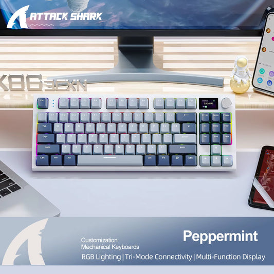K86 Wireless Hot-Swappable Mechanical Keyboard Bluetooth/2.4G with Display Screen and Volume Rotary Button for Games and Work