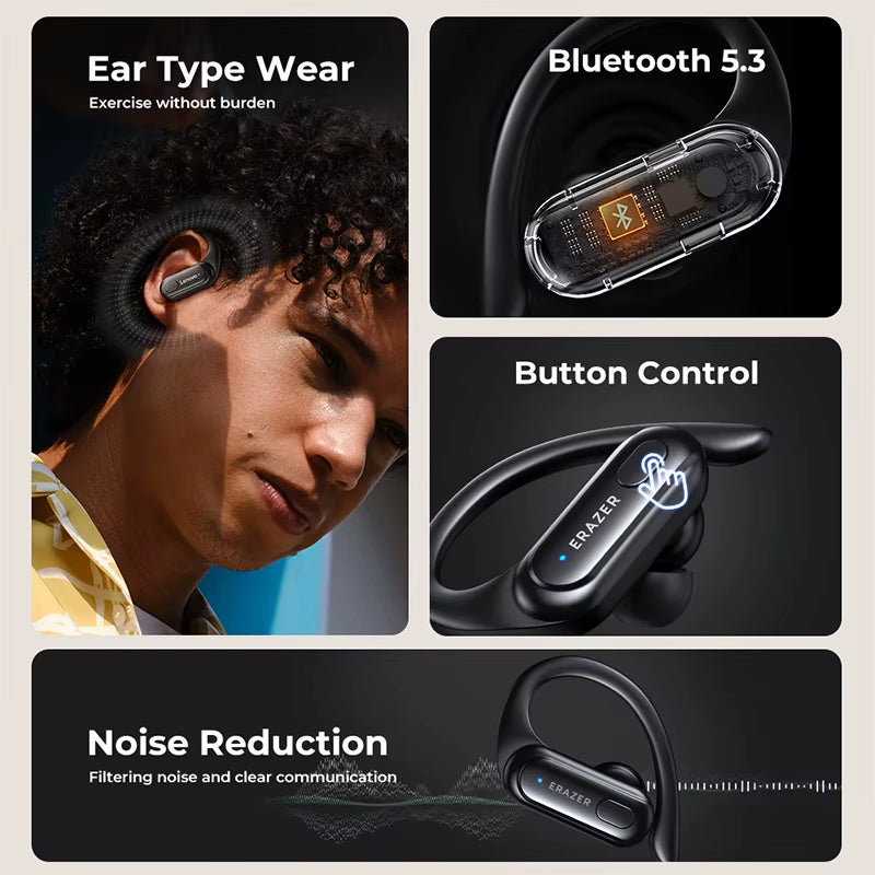 XT60 Bluetooth 5.3 Earphones True Wireless Headphones Button Control Noise Reduction Earhooks Waterproof with Mic Headset
