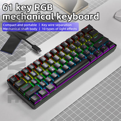 K61 Wired Mechanical Keyboard 10 Kinds of Colorful Lighting Gaming and Office for Microsoft Windows and Apple IOS System