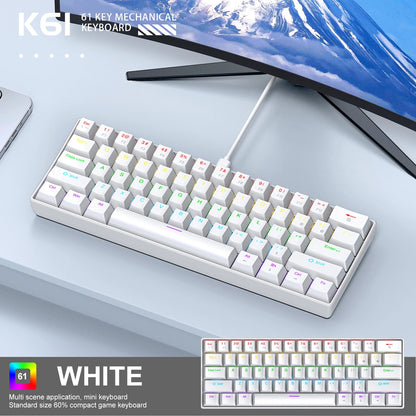 K61 60% Wired Mechanical Gaming Keyboard Phantom RGB, 61 Keys, Red/Blue Switch, Ergonomic, Portable Mini for Pc/Laptop