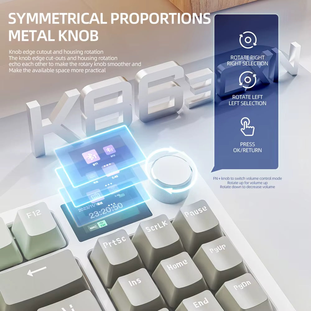 K86 Wireless Hot-Swappable Mechanical Keyboard Bluetooth/2.4G with Display Screen and Volume Rotary Button for Games and Work