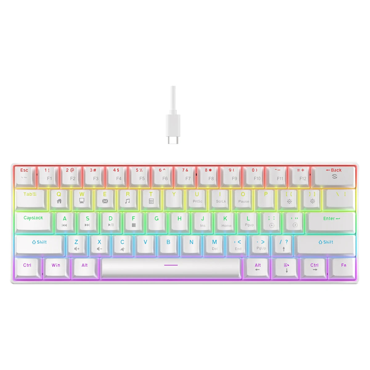 K61 Wired Mechanical Keyboard 10 Kinds of Colorful Lighting Gaming and Office for Microsoft Windows and Apple IOS System